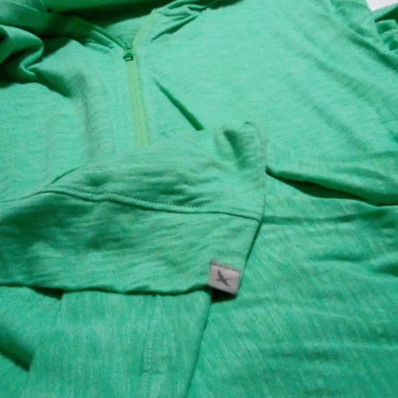 Eddie Bauer Slub Knit Zip Front Lightweight Hoodie Kangaroo Pocket Large Green - Picture 4 of 6